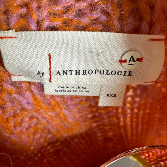 Anthropologie Ombre Chunky Sweater Womens XXS Orange Pink Pullover Mock Neck - Picture 9 of 12